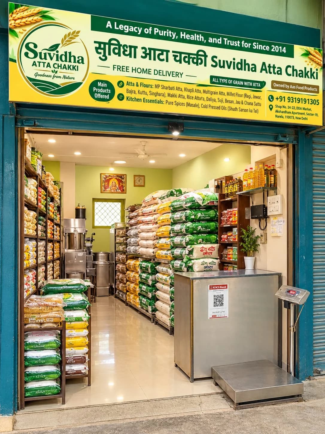 Suvidha Atta Chakki retail storefront and flour products
